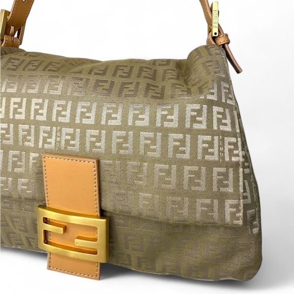 Authentic FENDI Mama Beige Monogram FF Zucchino Canvas Single Shoulder B… - Picture 9 of 16